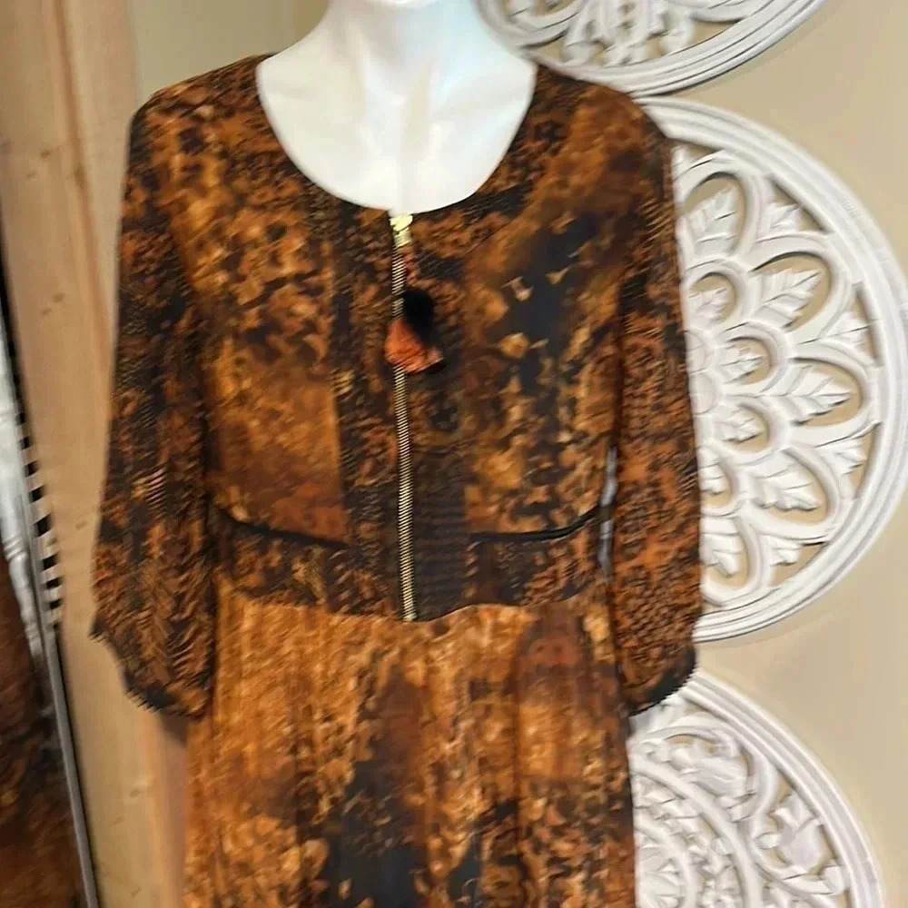NWT Soft Surroundings Venetian Dress Women’s 15POrange Black Half Zip Maxi NEW - Picture 2 of 8